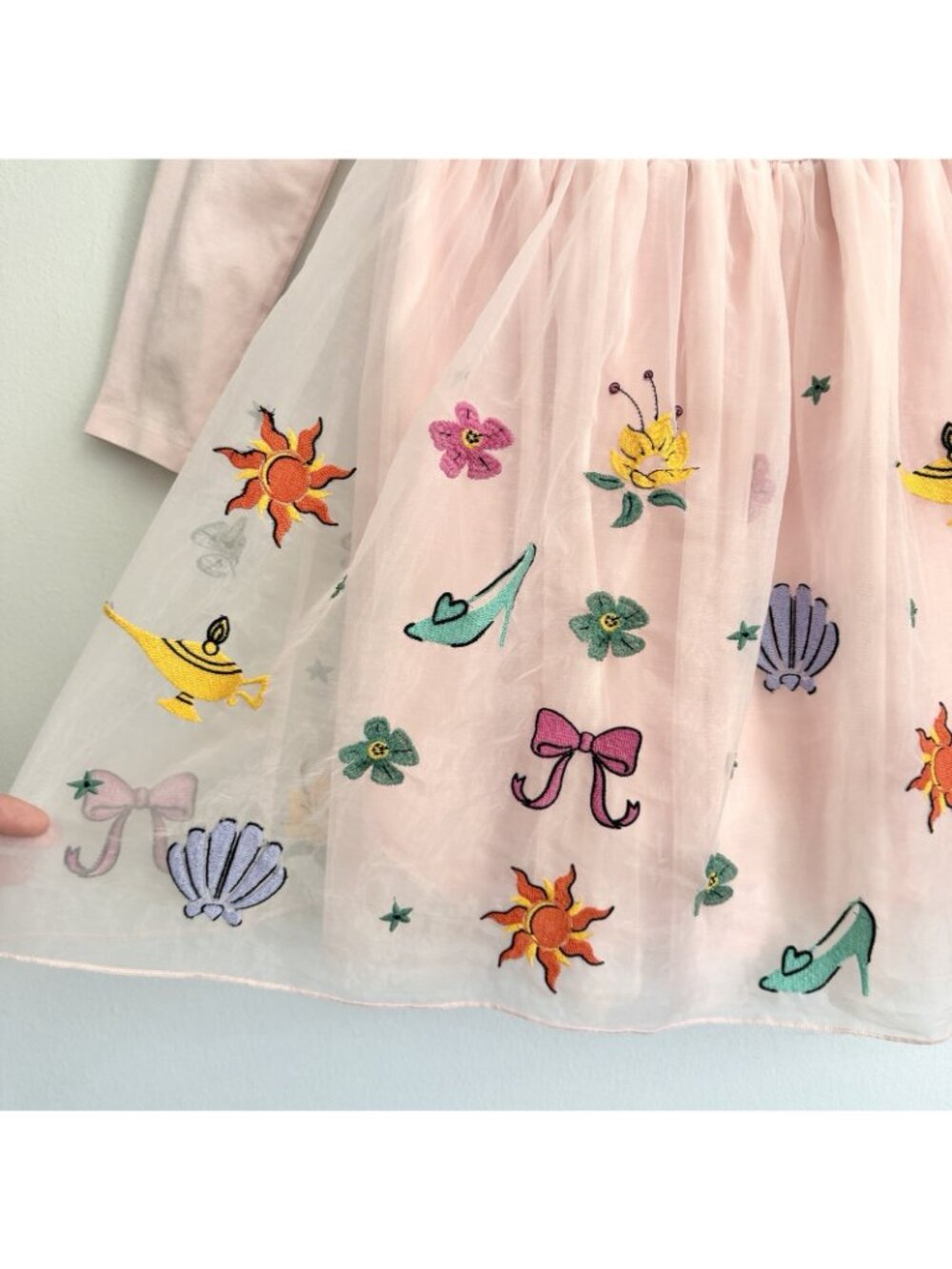 Disney x Hanna Andersson Pink Princess Tulle Dress Embroidered Long Sleeve Sz 8 - Picture 5 of 10